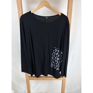 NWT Shana Black Long Sleeve White Pattern Tunic Top #0992 Size 2X